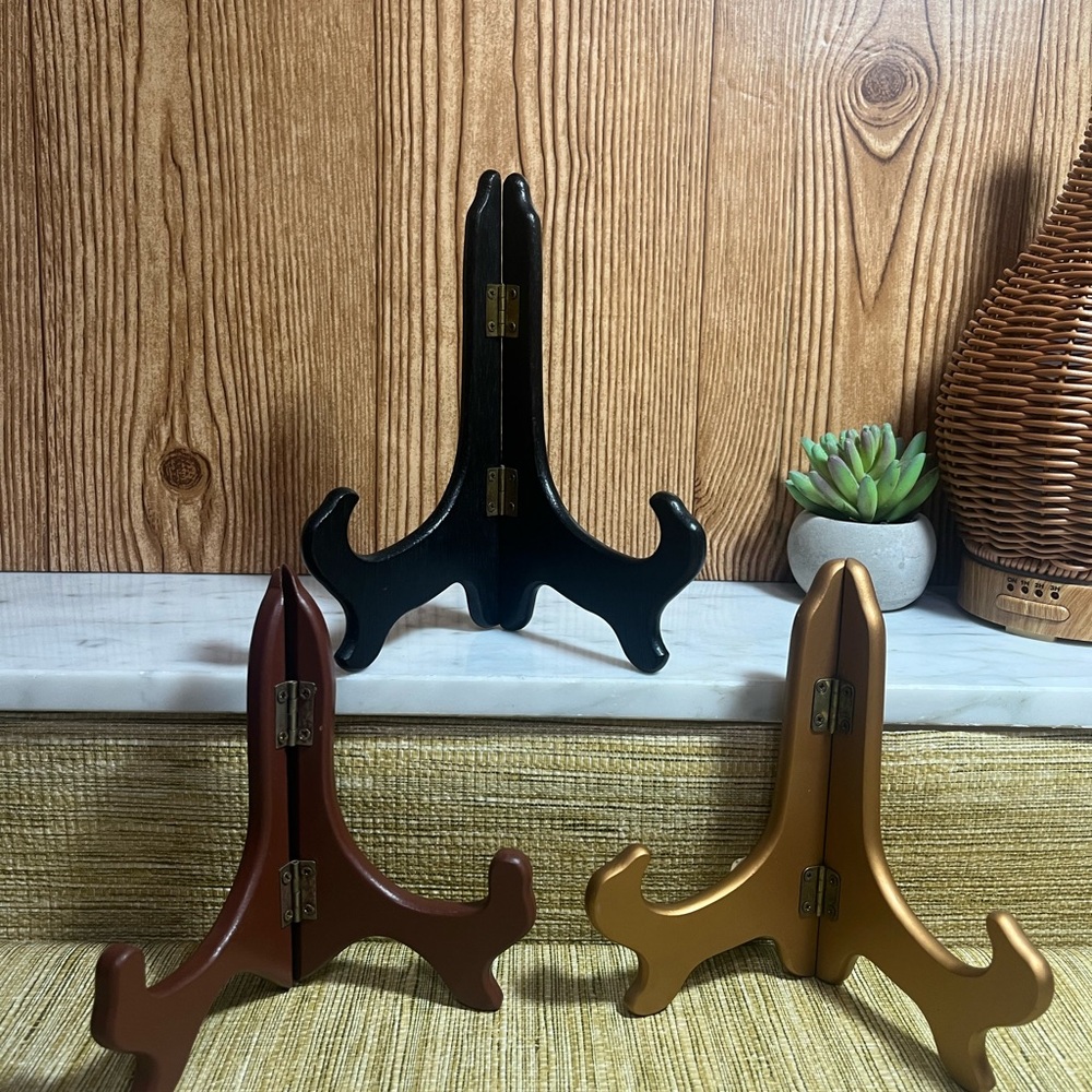 Elegant Black, Brown, and Gold Display Easels 7” 6”